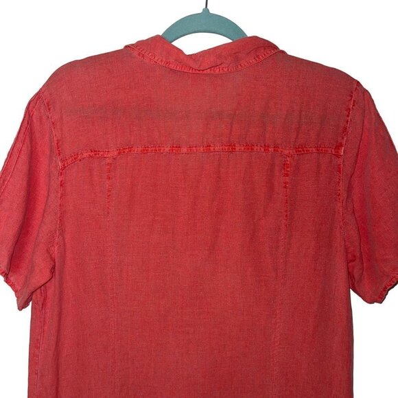 Marina Rinaldi Maxi Shirt Dress Size 12 Coral Linen Washed Button Front Pockets - Picture 6 of 15